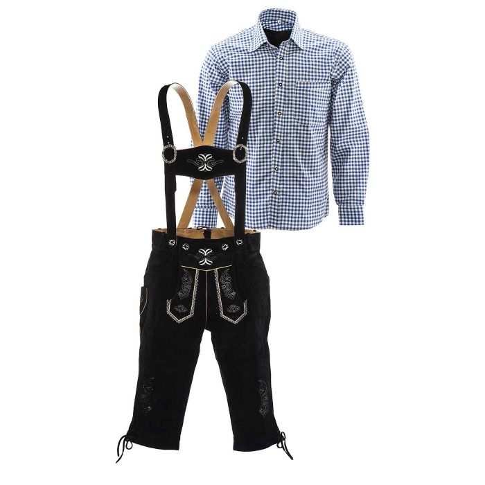 Mister Lederhosen set B (black pants + blue shirt) | Mister Lederhosen